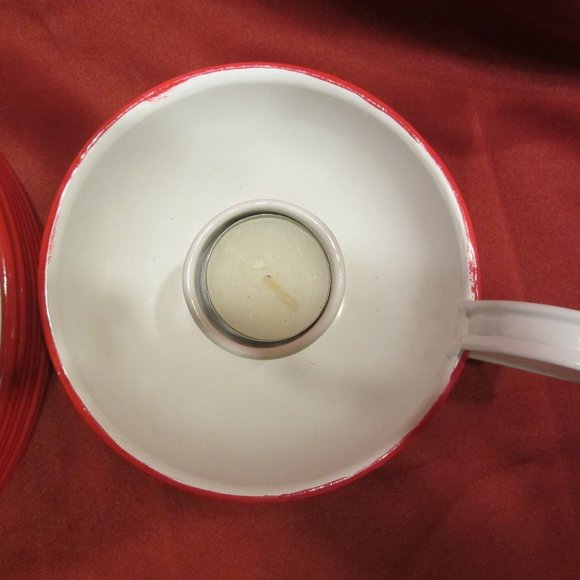 ENAMEL CHRISTMAS DINING SET, 10 ITEMS, PLATES W/CANDLES TO MATCH - Picture 4 of 8